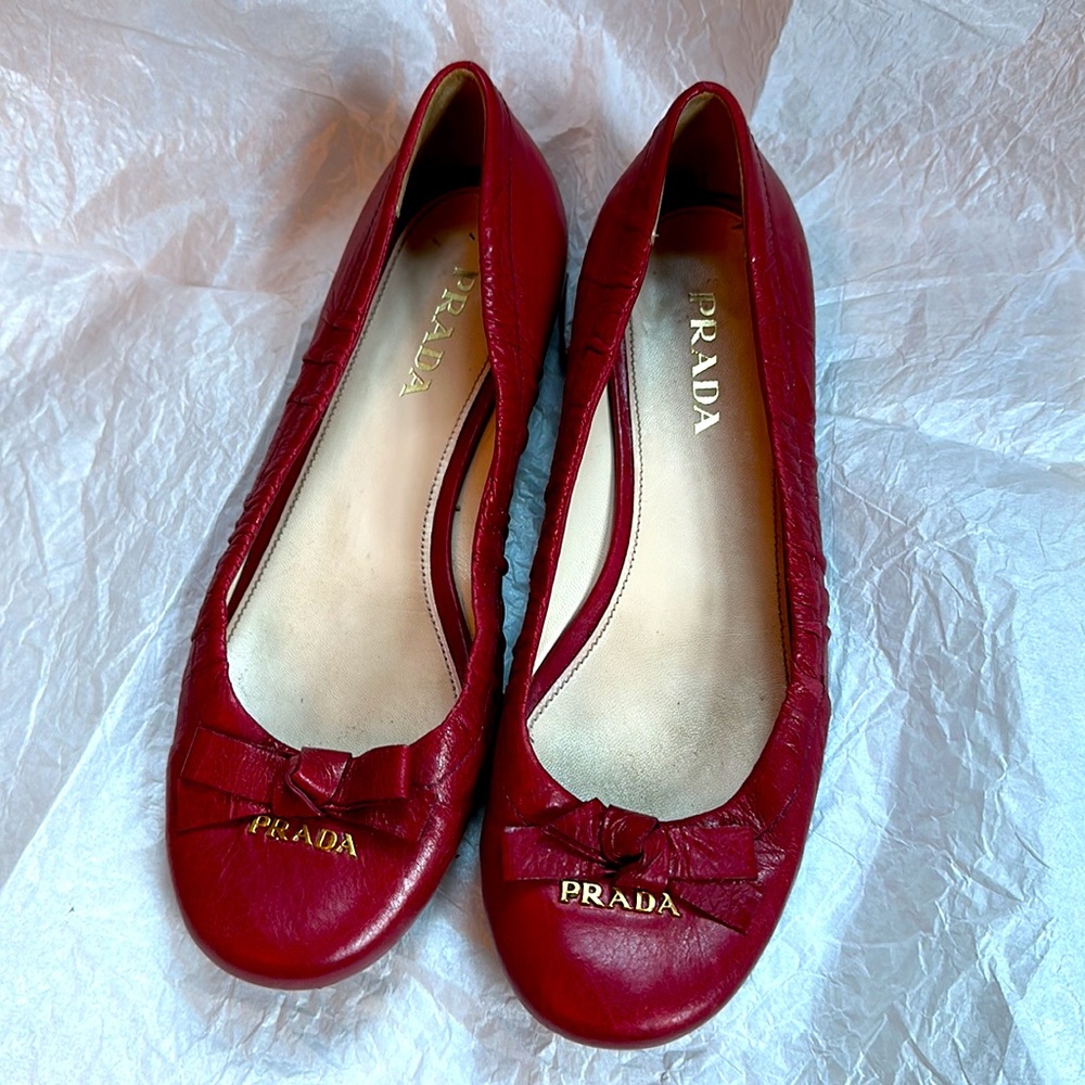 Prada red leather ballet flats size 37 or 6 1/2 US
